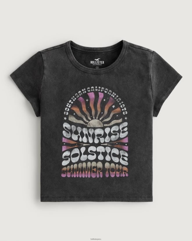 educación física Hollister camiseta para bebé Gráfico relajado del solsticio del amanecer negro lavado 086N62347 mujer tapas