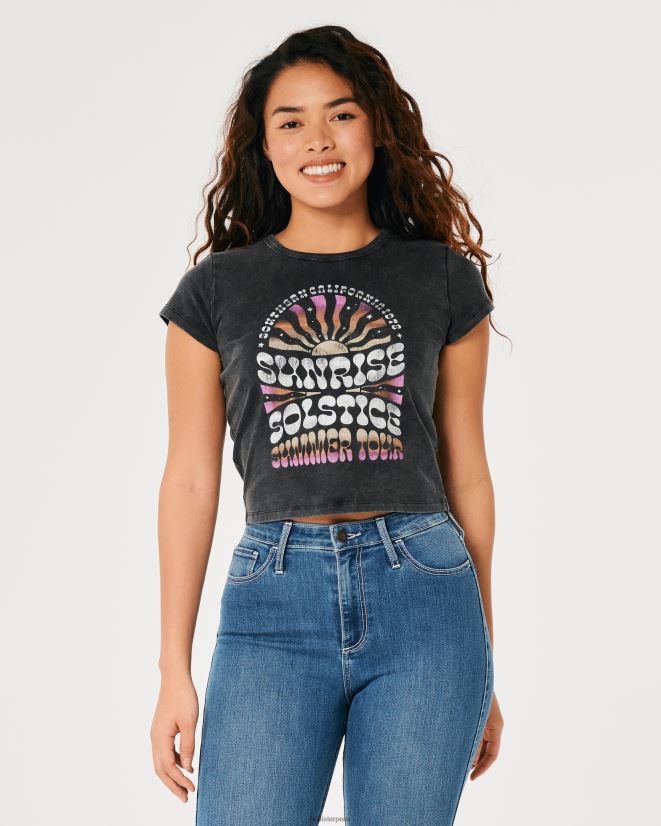 educación física Hollister camiseta para bebé Gráfico relajado del solsticio del amanecer negro lavado 086N62347 mujer tapas
