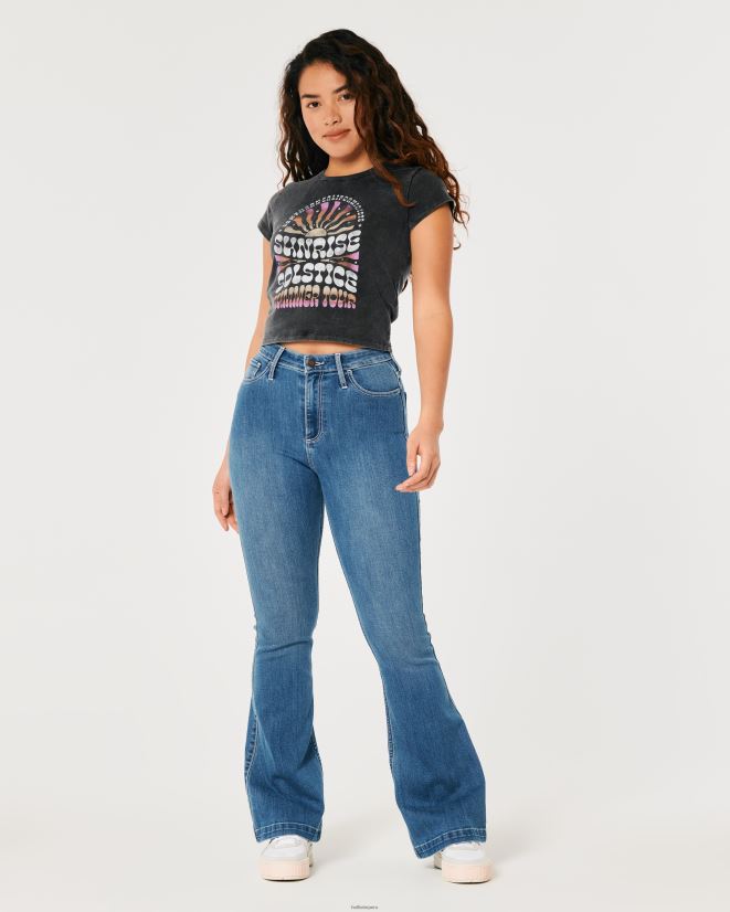 educación física Hollister camiseta para bebé Gráfico relajado del solsticio del amanecer negro lavado 086N62347 mujer tapas