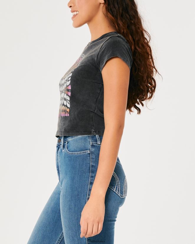 educación física Hollister camiseta para bebé Gráfico relajado del solsticio del amanecer negro lavado 086N62347 mujer tapas