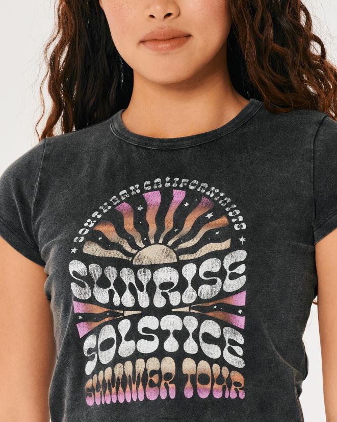 educación física Hollister camiseta para bebé Gráfico relajado del solsticio del amanecer negro lavado 086N62347 mujer tapas