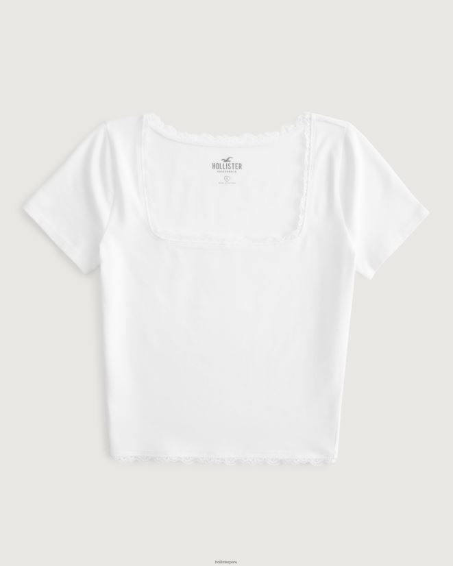 educación física Hollister camiseta para bebé con cuello cuadrado y ribete de encaje blanco 086N62208 mujer tapas