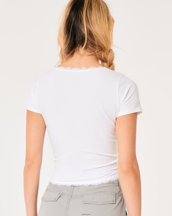 educación física Hollister camiseta para bebé con cuello cuadrado y ribete de encaje blanco 086N62208 mujer tapas