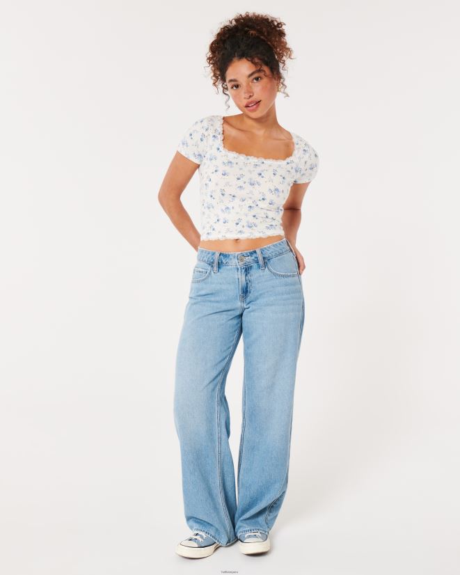 educación física Hollister camiseta para bebé con cuello cuadrado y ribete de encaje flores blancas 086N6237 mujer tapas