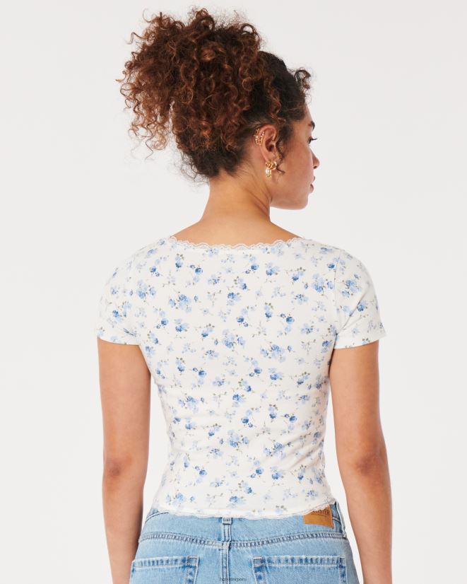 educación física Hollister camiseta para bebé con cuello cuadrado y ribete de encaje flores blancas 086N6237 mujer tapas