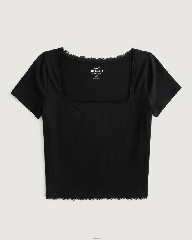 educación física Hollister camiseta para bebé con cuello cuadrado y ribete de encaje negro 086N62124 mujer tapas