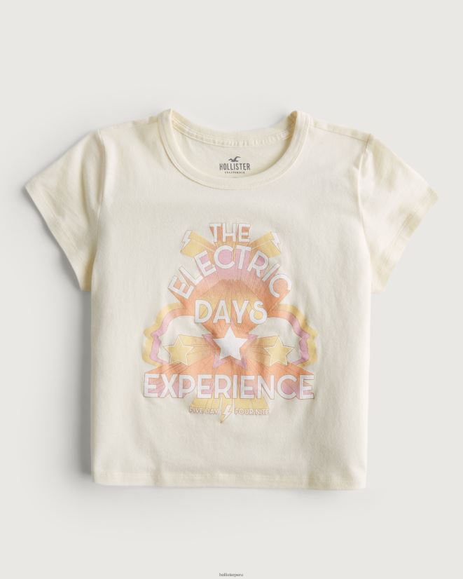 educación física Hollister camiseta para bebé con gráfico vintage relajado crema de la vendimia 086N62425 mujer tapas