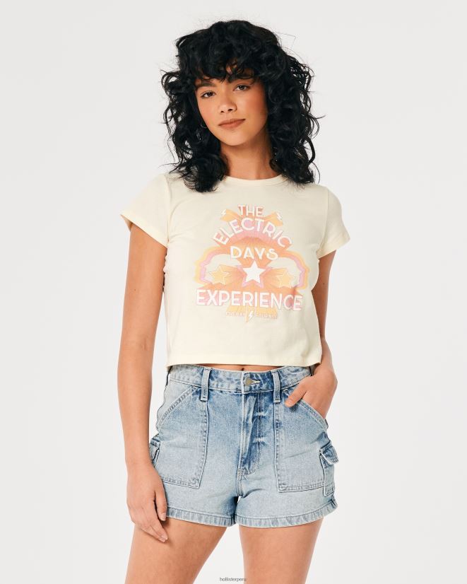 educación física Hollister camiseta para bebé con gráfico vintage relajado crema de la vendimia 086N62425 mujer tapas