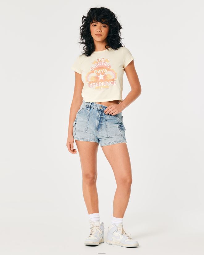 educación física Hollister camiseta para bebé con gráfico vintage relajado crema de la vendimia 086N62425 mujer tapas