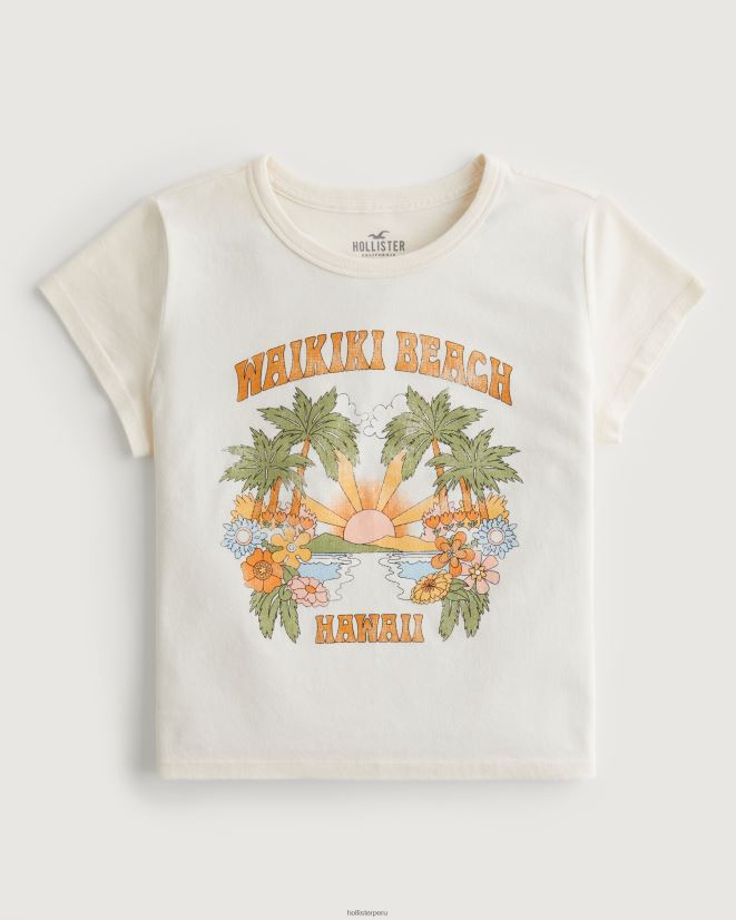 educación física Hollister camiseta para bebé gráfico relajado de la playa de waikiki hawaii crema y naranja 086N62147 mujer tapas