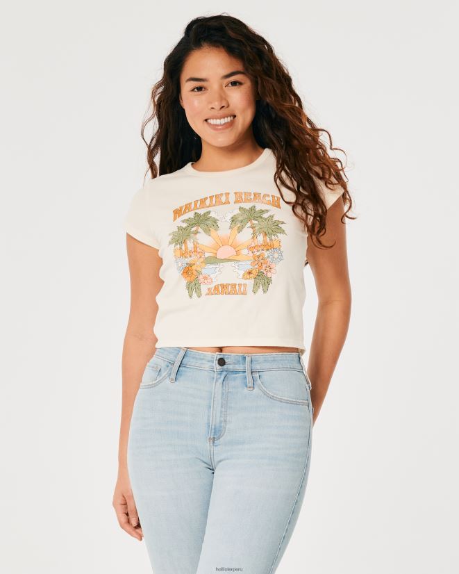 educación física Hollister camiseta para bebé gráfico relajado de la playa de waikiki hawaii crema y naranja 086N62147 mujer tapas