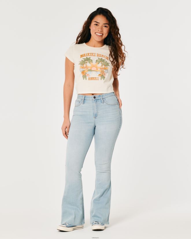 educación física Hollister camiseta para bebé gráfico relajado de la playa de waikiki hawaii crema y naranja 086N62147 mujer tapas