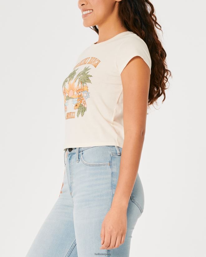 educación física Hollister camiseta para bebé gráfico relajado de la playa de waikiki hawaii crema y naranja 086N62147 mujer tapas