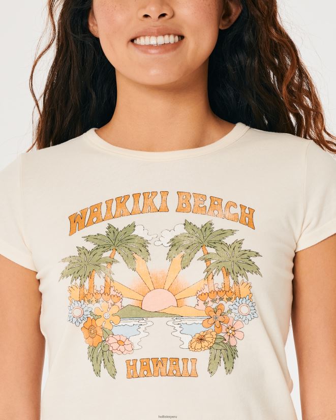 educación física Hollister camiseta para bebé gráfico relajado de la playa de waikiki hawaii crema y naranja 086N62147 mujer tapas