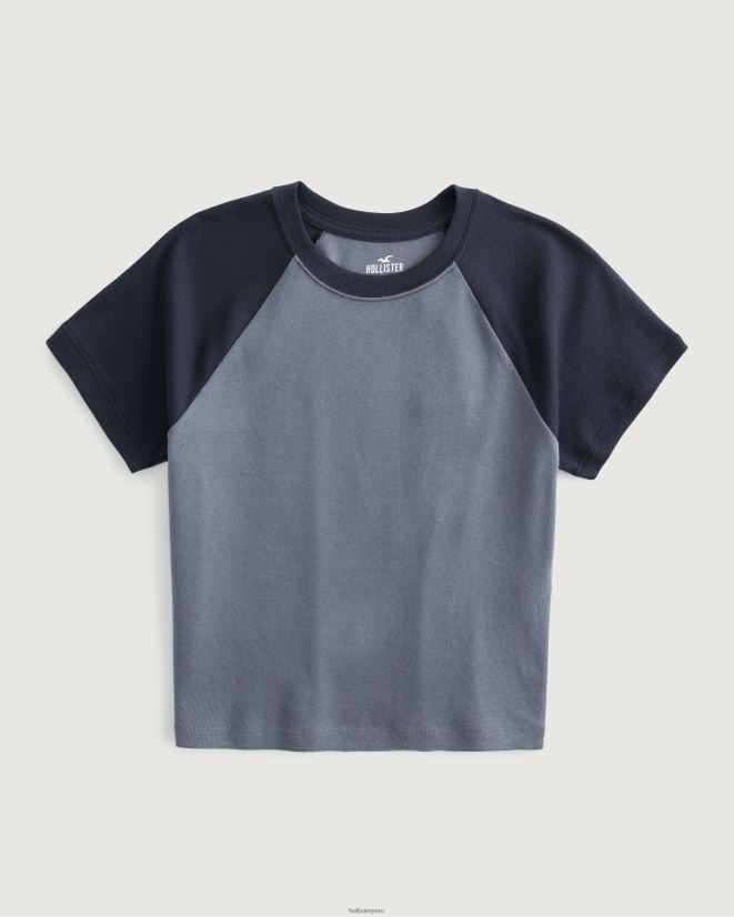 educación física Hollister camiseta raglán con cuello redondo azul 086N629 mujer tapas