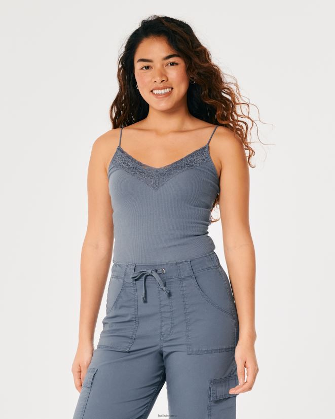 educación física Hollister camisola de canalé con ribete de encaje Armada 086N62332 mujer tapas