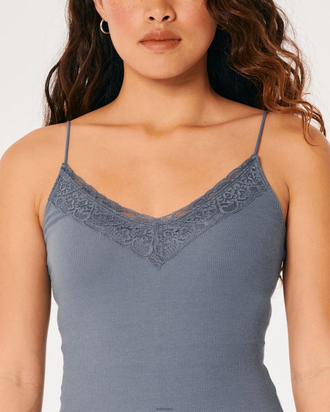 educación física Hollister camisola de canalé con ribete de encaje Armada 086N62332 mujer tapas