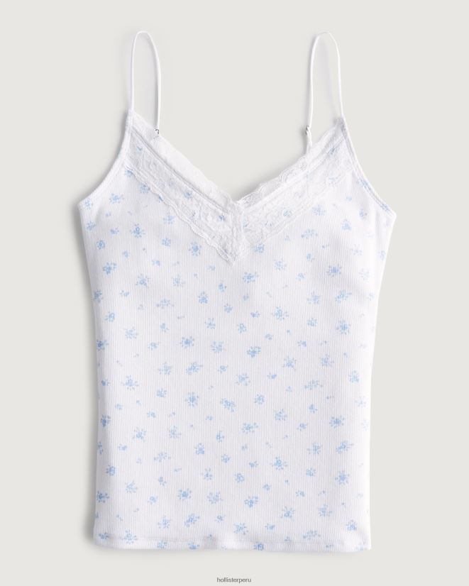educación física Hollister camisola de canalé con ribete de encaje flores blancas 086N62304 mujer tapas