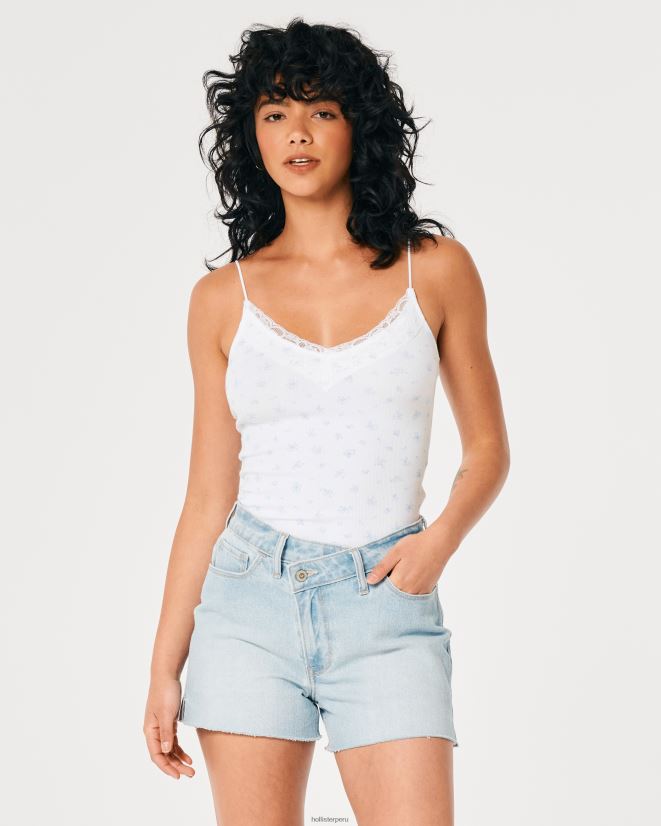 educación física Hollister camisola de canalé con ribete de encaje flores blancas 086N62304 mujer tapas