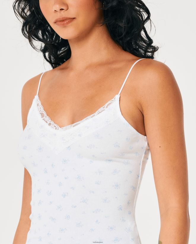 educación física Hollister camisola de canalé con ribete de encaje flores blancas 086N62304 mujer tapas