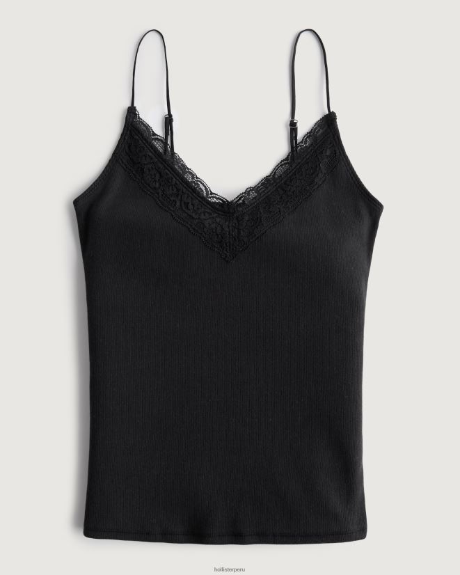 educación física Hollister camisola de canalé con ribete de encaje negro 086N62388 mujer tapas