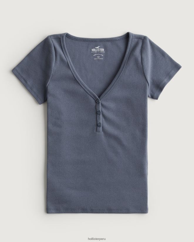 educación física Hollister henley de manga corta con cuello en v Armada 086N62419 mujer tapas