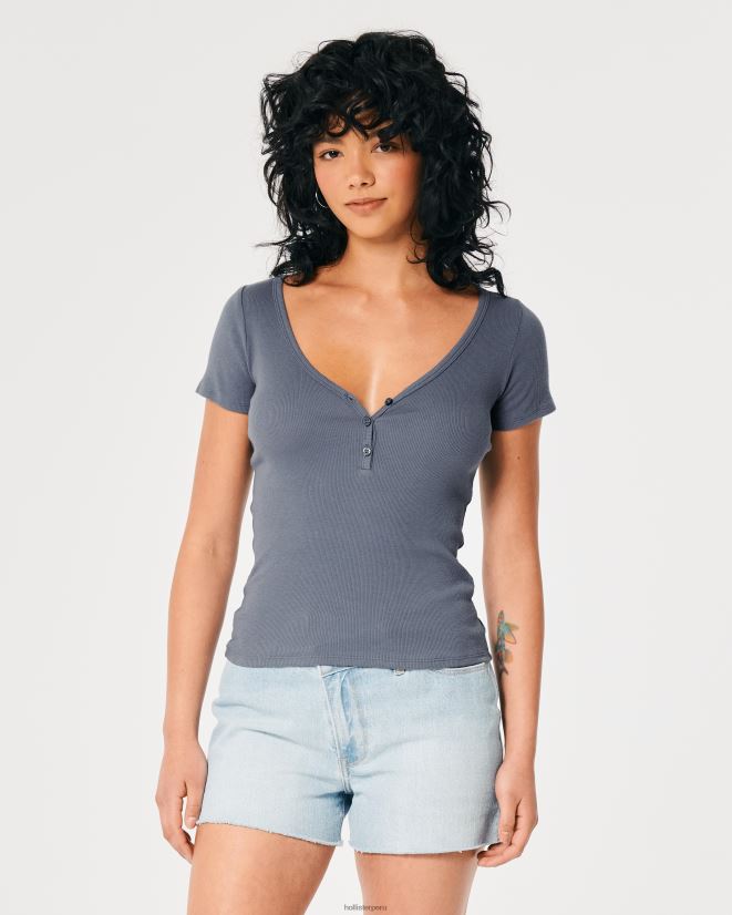 educación física Hollister henley de manga corta con cuello en v Armada 086N62419 mujer tapas