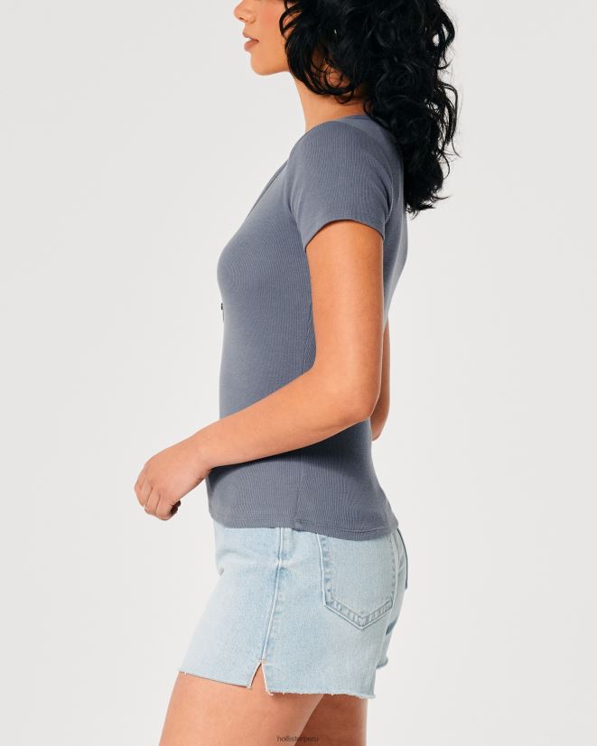 educación física Hollister henley de manga corta con cuello en v Armada 086N62419 mujer tapas