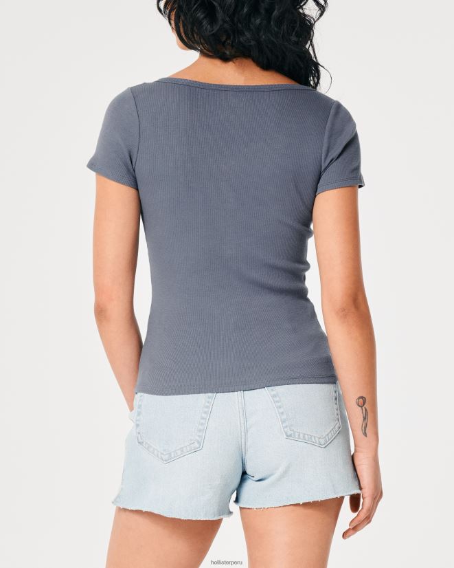 educación física Hollister henley de manga corta con cuello en v Armada 086N62419 mujer tapas