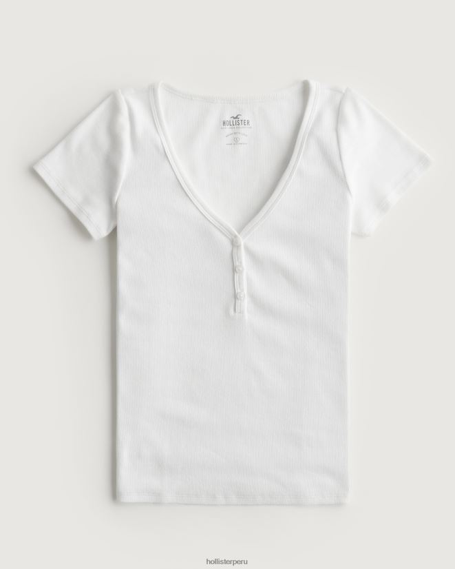 educación física Hollister henley de manga corta con cuello en v blanco 086N62394 mujer tapas