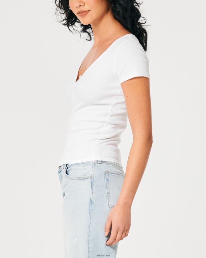 educación física Hollister henley de manga corta con cuello en v blanco 086N62394 mujer tapas