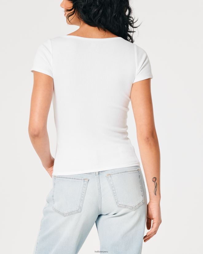 educación física Hollister henley de manga corta con cuello en v blanco 086N62394 mujer tapas