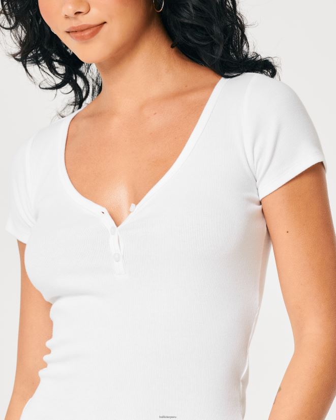 educación física Hollister henley de manga corta con cuello en v blanco 086N62394 mujer tapas