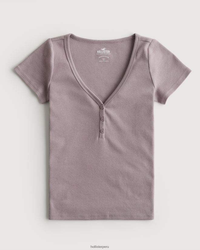 educación física Hollister henley de manga corta con cuello en v gris púrpura 086N6287 mujer tapas