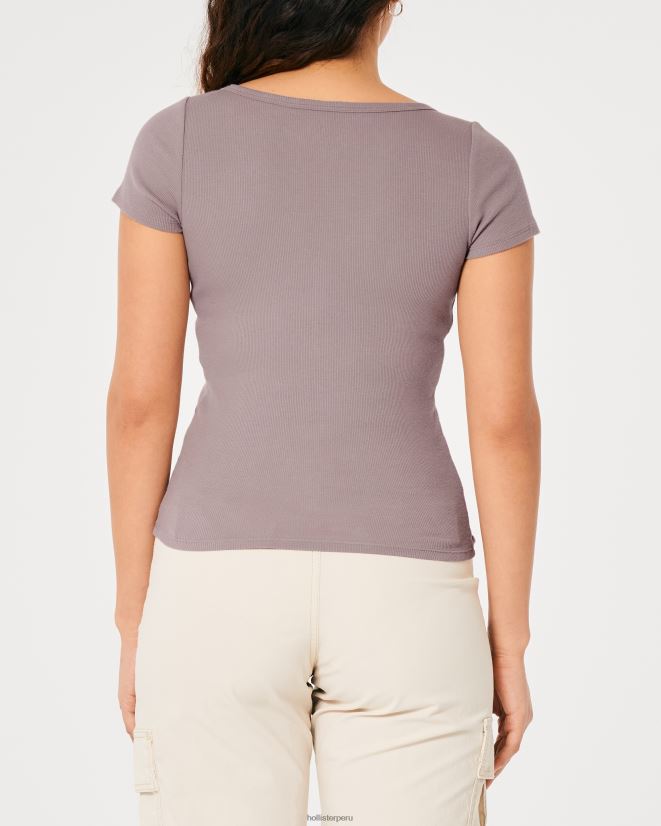 educación física Hollister henley de manga corta con cuello en v gris púrpura 086N6287 mujer tapas