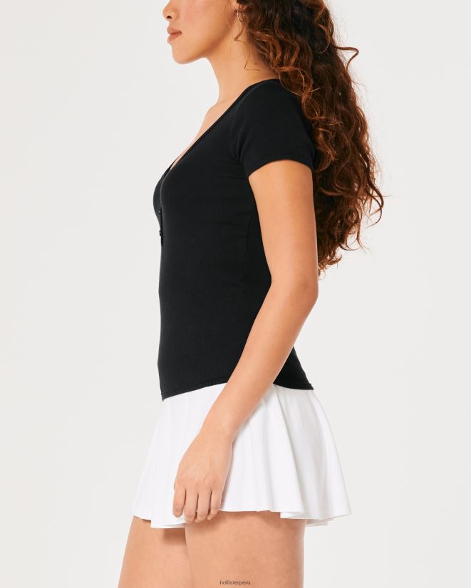 educación física Hollister henley de manga corta con cuello en v negro 086N62167 mujer tapas