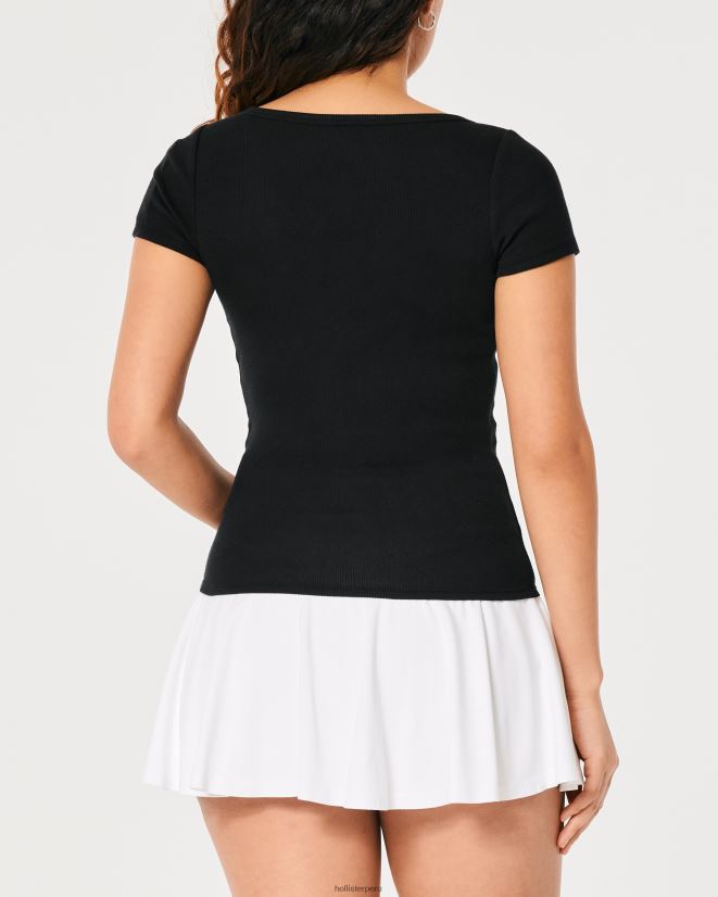 educación física Hollister henley de manga corta con cuello en v negro 086N62167 mujer tapas