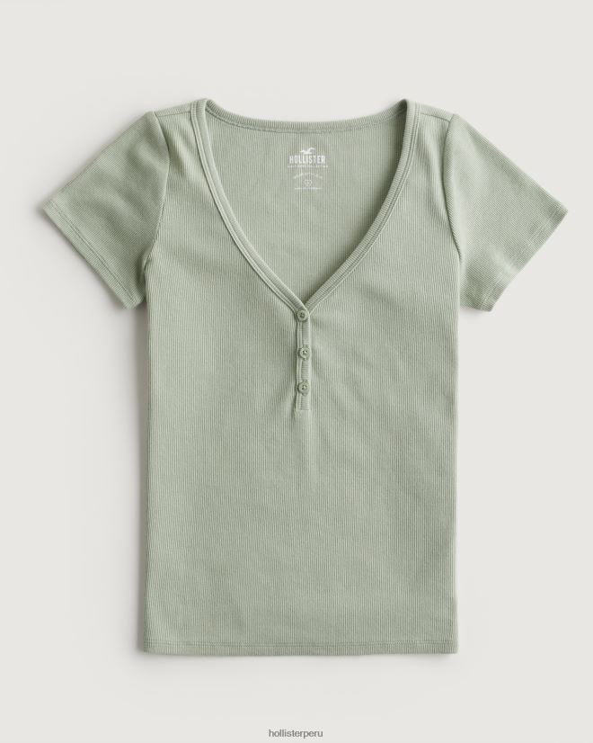 educación física Hollister henley de manga corta con cuello en v sabio 086N62209 mujer tapas