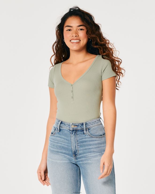 educación física Hollister henley de manga corta con cuello en v sabio 086N62209 mujer tapas