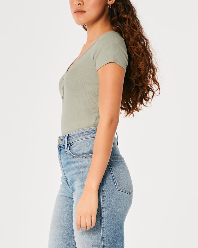 educación física Hollister henley de manga corta con cuello en v sabio 086N62209 mujer tapas