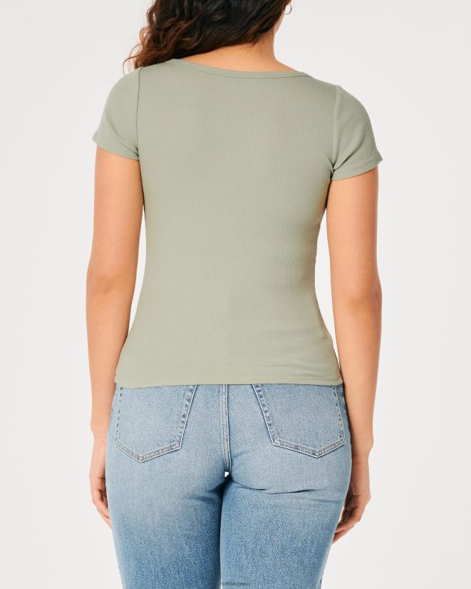 educación física Hollister henley de manga corta con cuello en v sabio 086N62209 mujer tapas