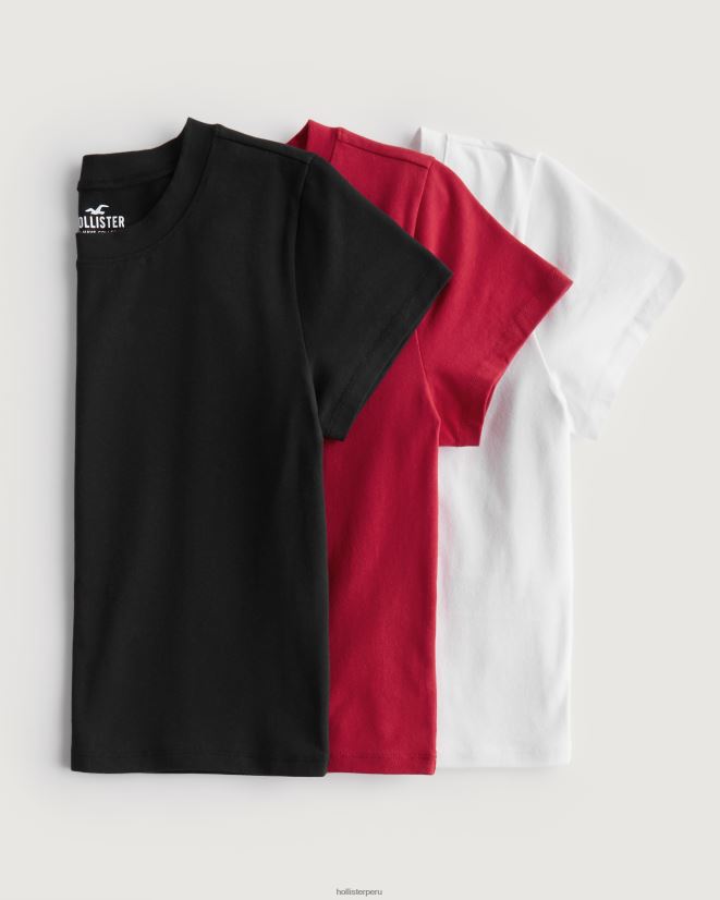 educación física Hollister pack de 3 camisetas holgadas para bebé blanco-negro-rojo 086N62447 mujer tapas