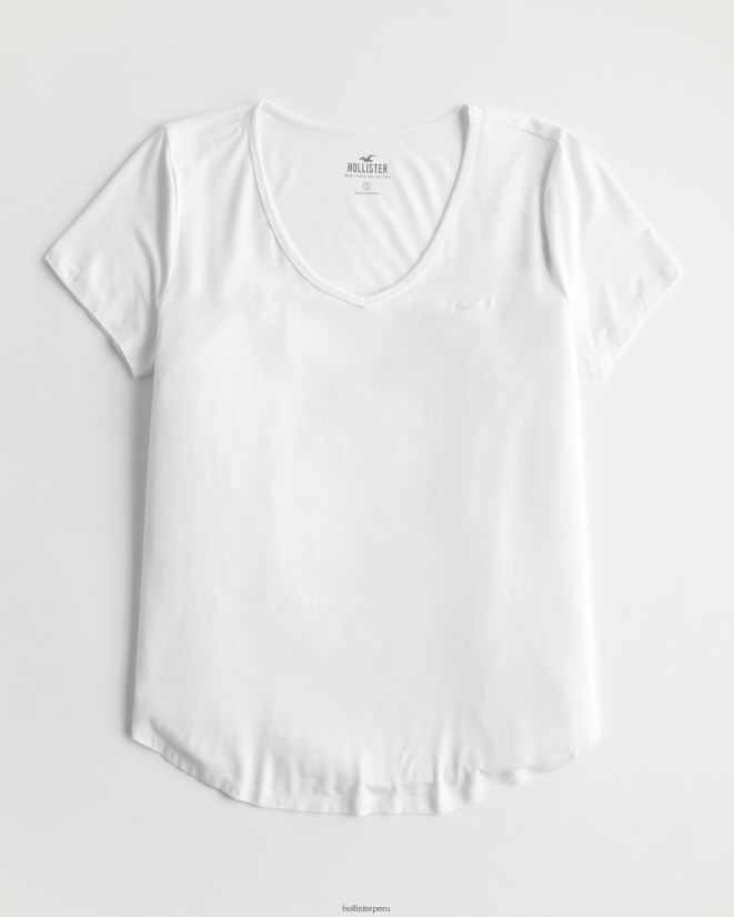 educación física Hollister playera con cuello en V y logo Ícono fácil blanco 086N62143 mujer tapas