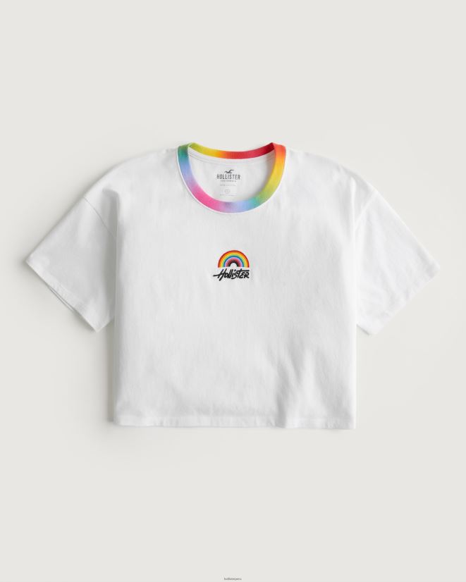 educación física Hollister playera corta orgullosa blanco 086N62289 mujer tapas