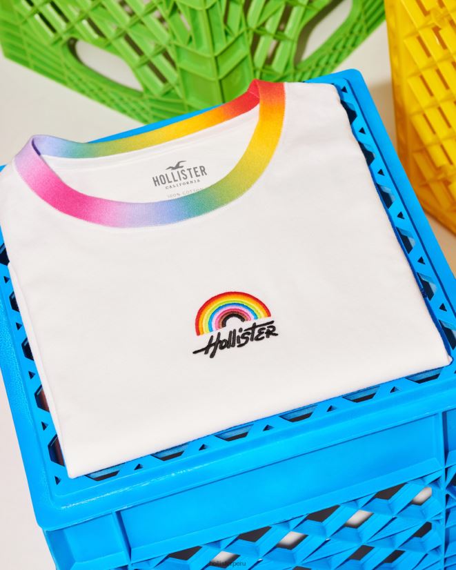 educación física Hollister playera corta orgullosa blanco 086N62289 mujer tapas