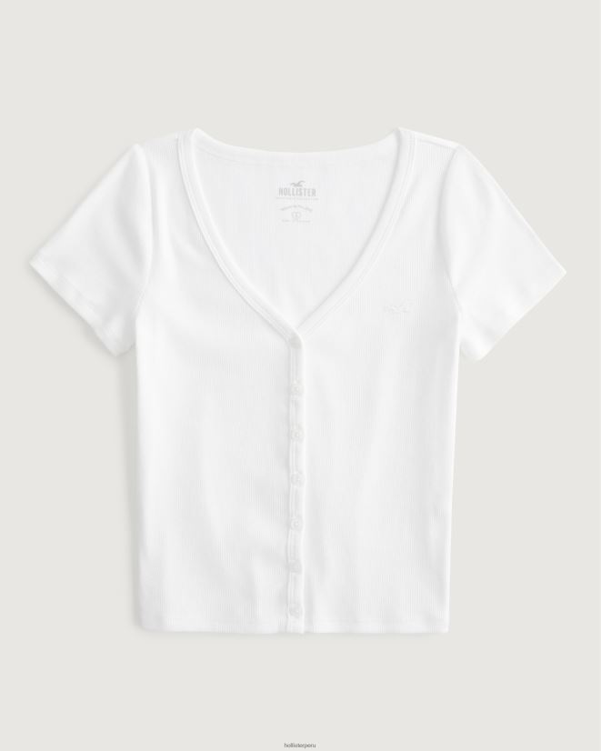 educación física Hollister top de canalé con botones y cuello en V blanco 086N62312 mujer tapas