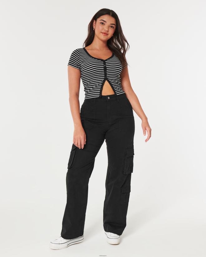 educación física Hollister top de canalé con botones y cuello en V raya blanca 086N62348 mujer tapas