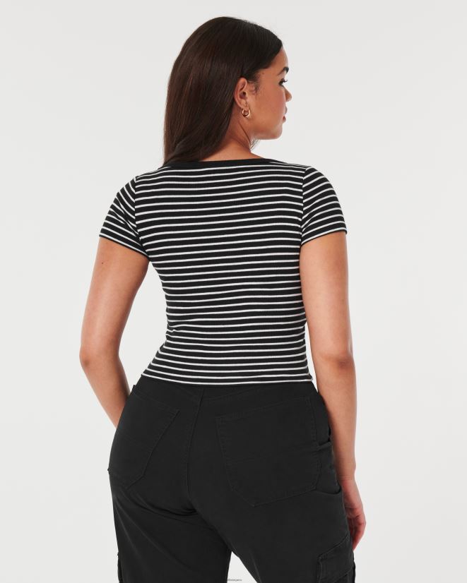 educación física Hollister top de canalé con botones y cuello en V raya blanca 086N62348 mujer tapas