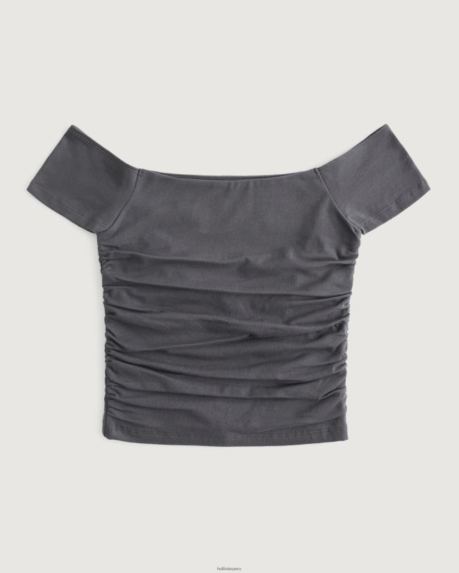 educación física Hollister top fruncido con hombros descubiertos gris oscuro 086N62141 mujer tapas