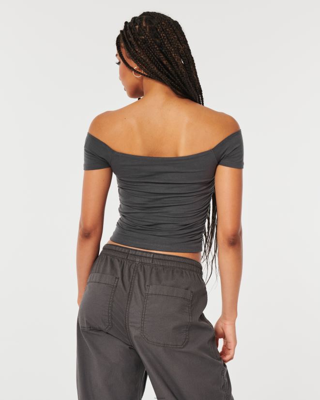 educación física Hollister top fruncido con hombros descubiertos gris oscuro 086N62141 mujer tapas